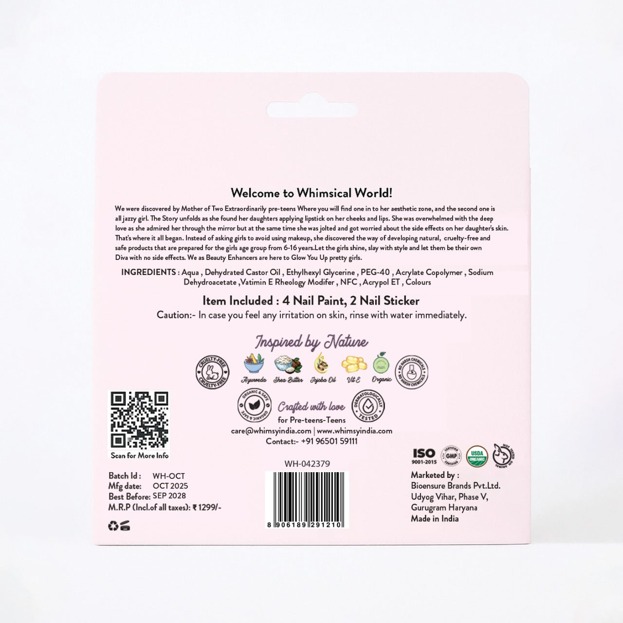 Whimsy Funky Nail Paint Kit- 4 Nail Paints and 2 Nail Stickers(Pack of 6)