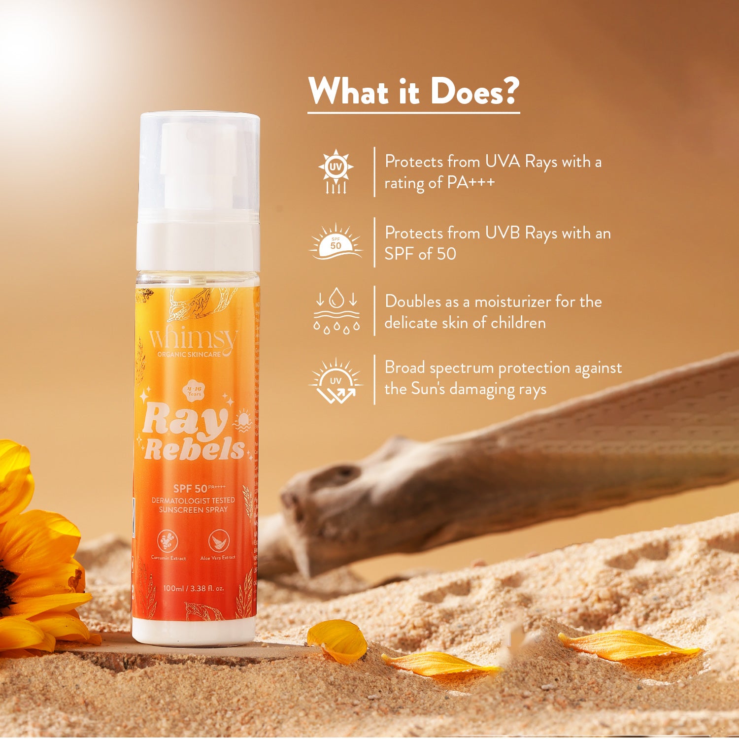 Whimsy Ray Rebels Sunscreen Spray - 100 ML (4-16 Years)