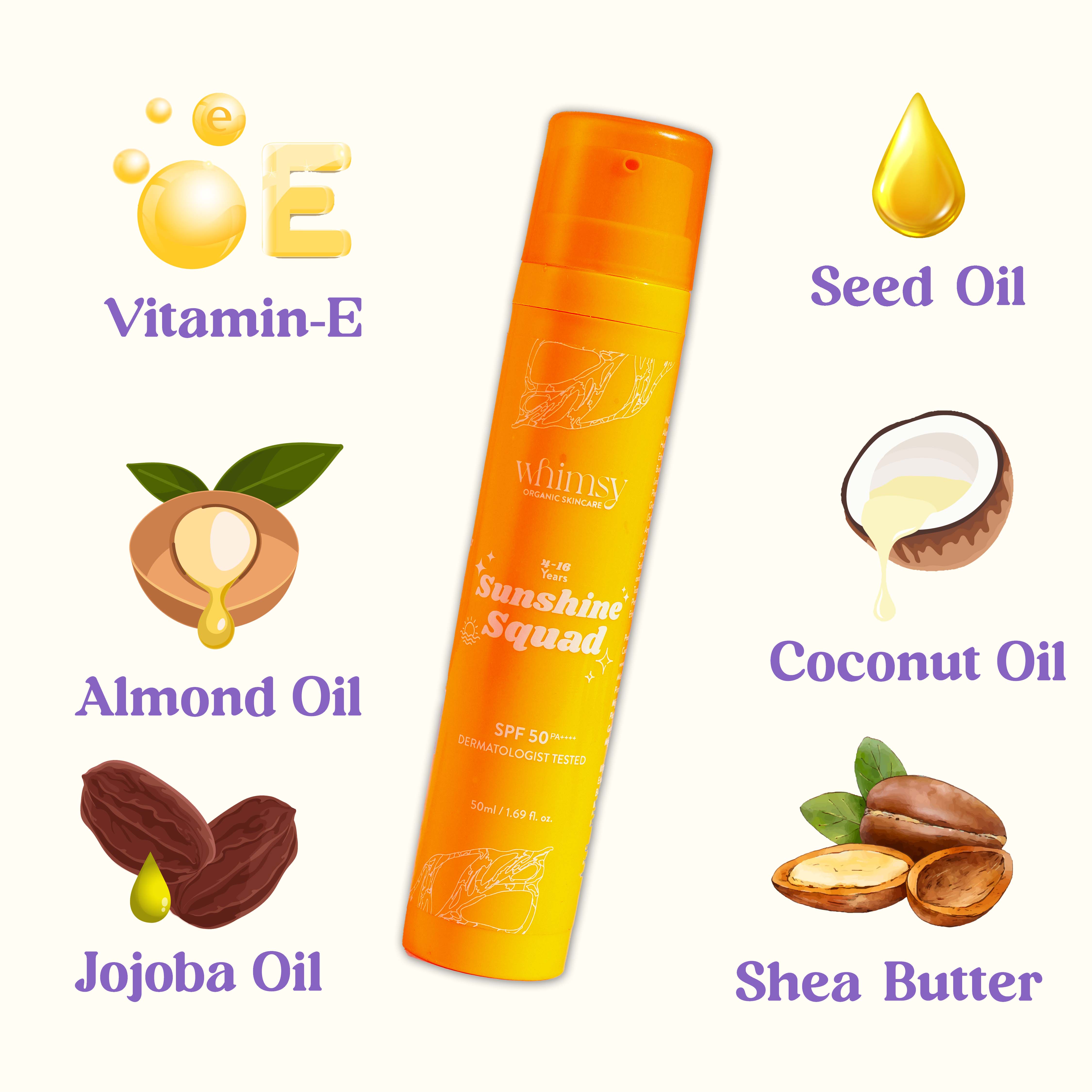 Whimsy Sunshine Squad SPF50+ Sunscreen for Kids & Teens – Organic, Safe & Non-Sticky