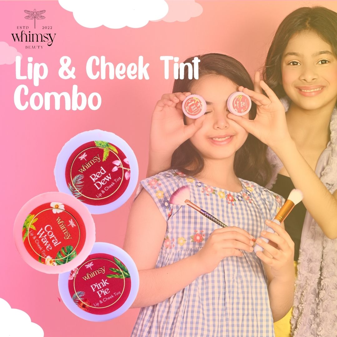 Combo of Lip & Cheek Tints - Pink Pie, Coral Wave and Red Dew For Teen and Preteen Girls