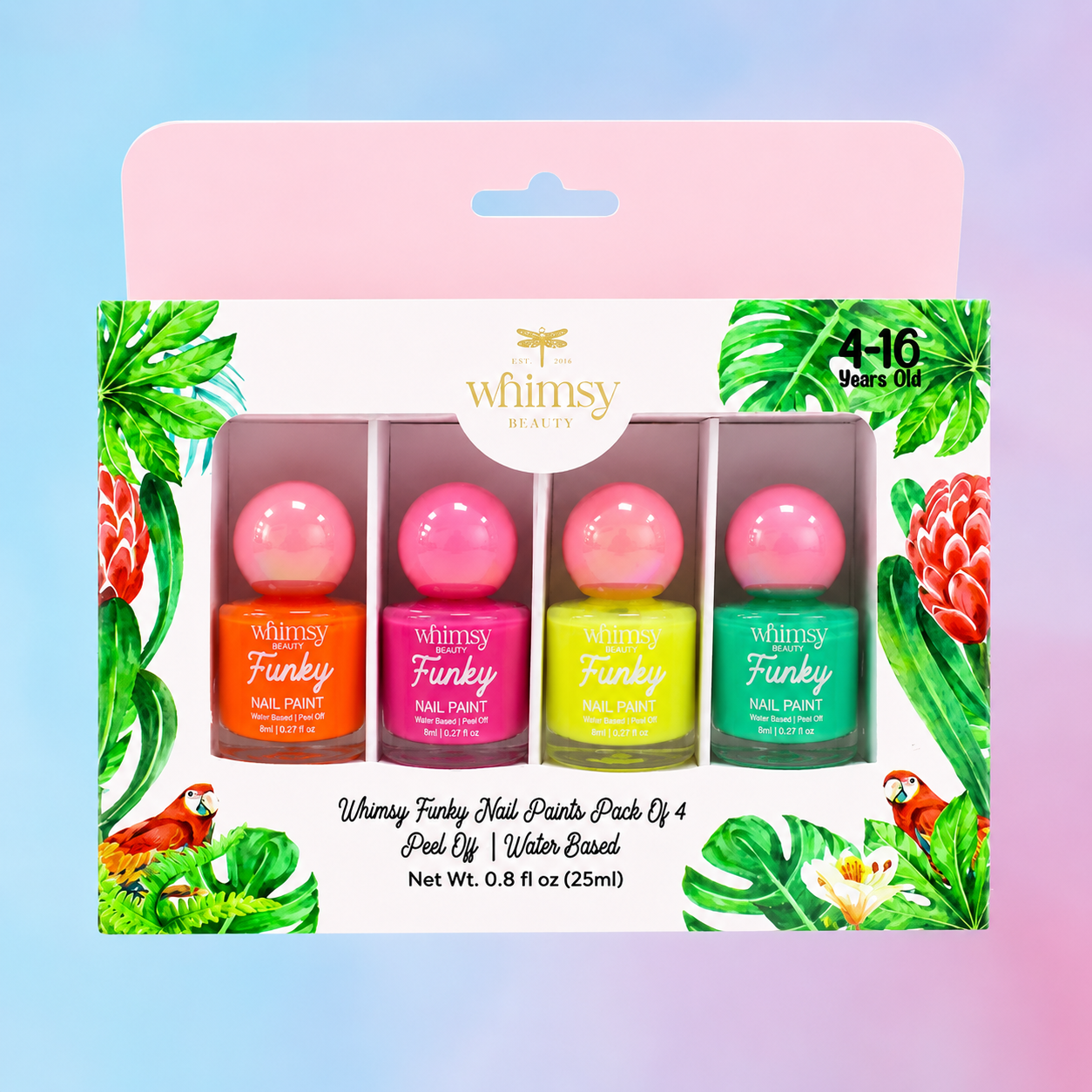 Whimsy Funky Nail Paint Kit- 4 Nail Paints and 2 Nail Stickers(Pack of 6)