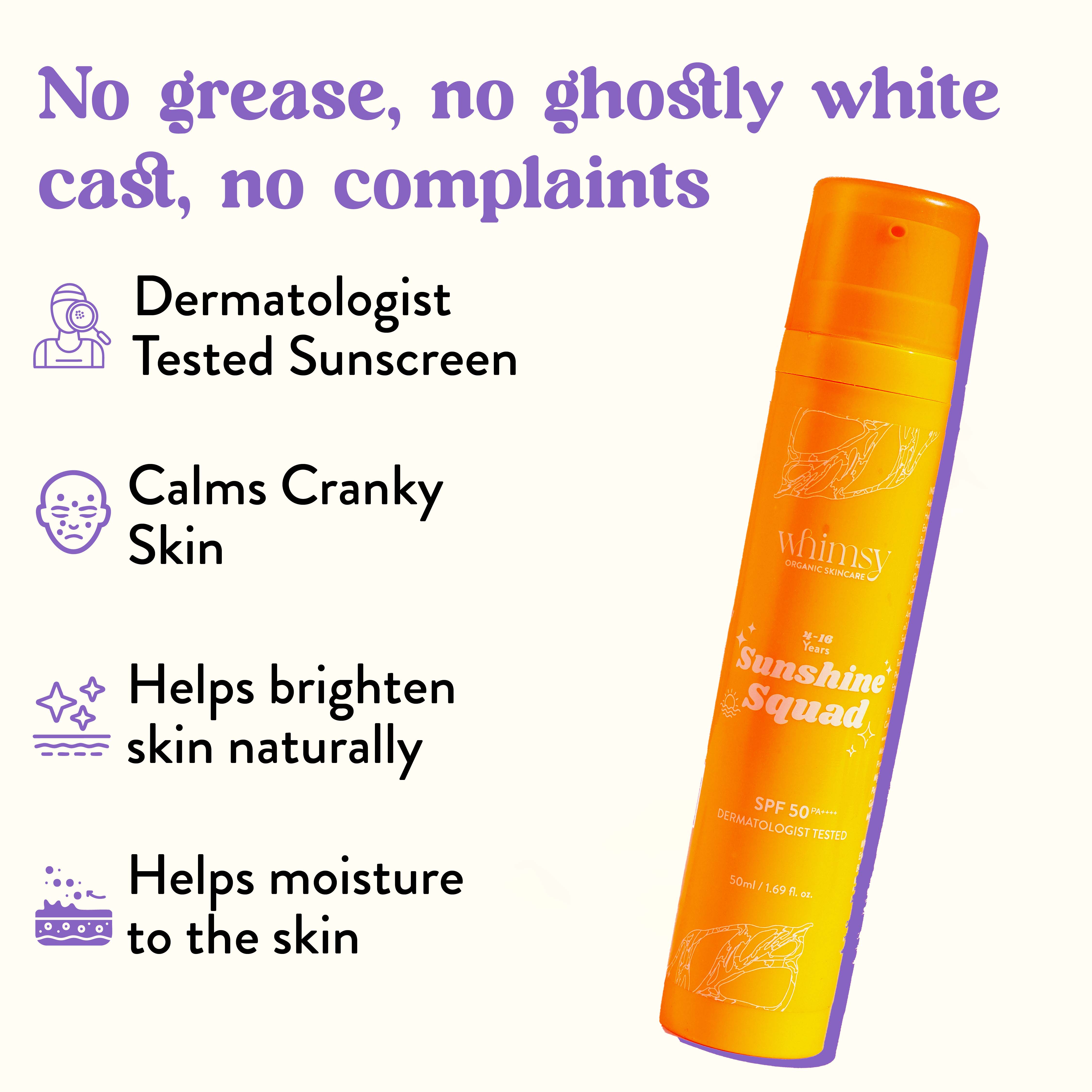Whimsy Sunshine Squad SPF50+ Sunscreen for Kids & Teens – Organic, Safe & Non-Sticky