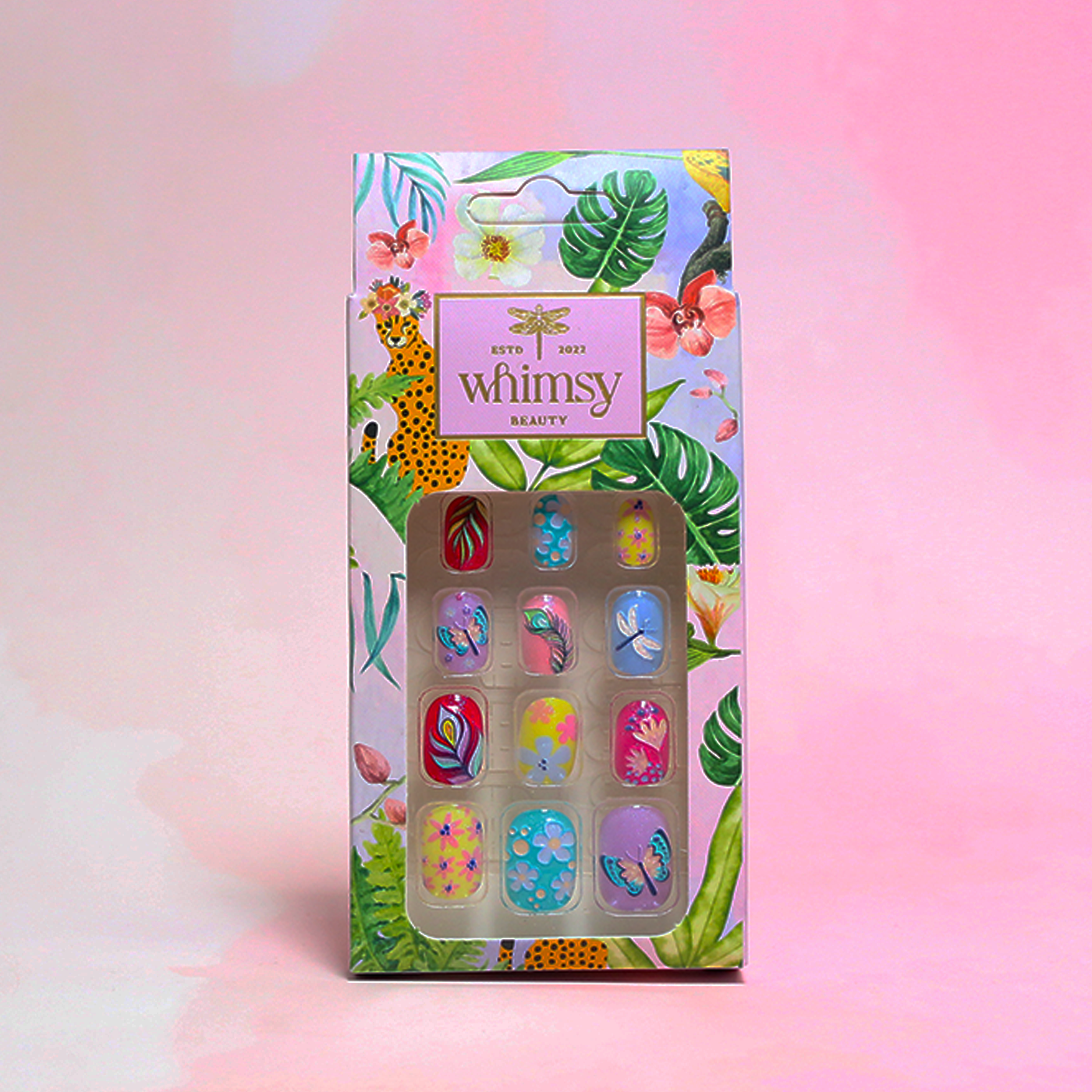 Whimsy Floral & Feather Press ON Nails